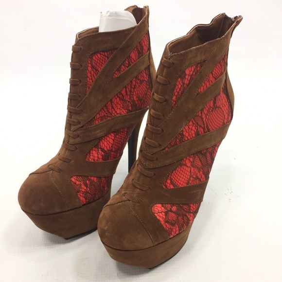 DOLLHOUSE Brown Zip Up Platform Stilettos 8 NEW - Picture 2 of 8